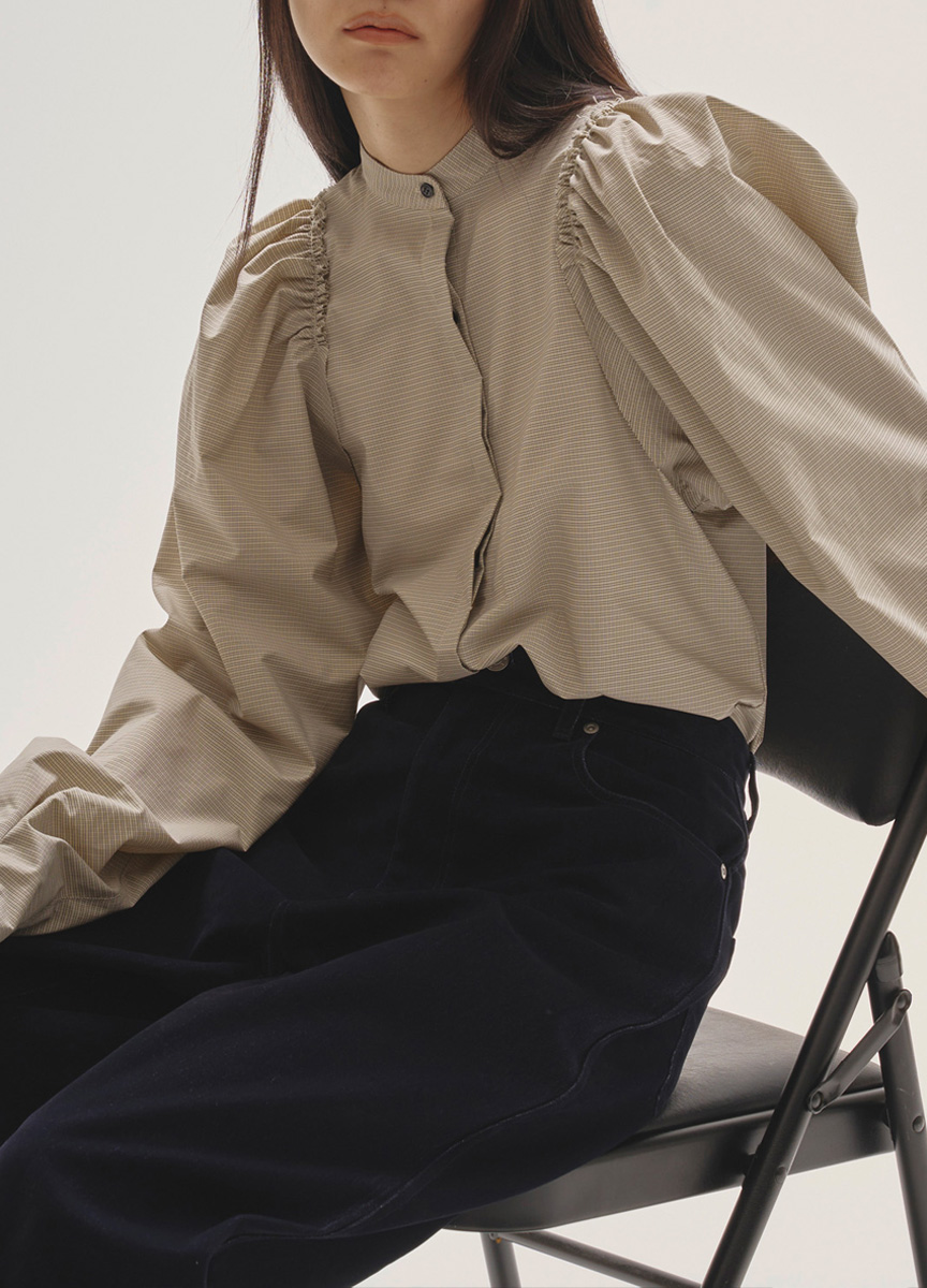 格紋公主澎袖造型襯衫